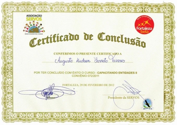 Certificado e reconhecimento Atos Vida 12