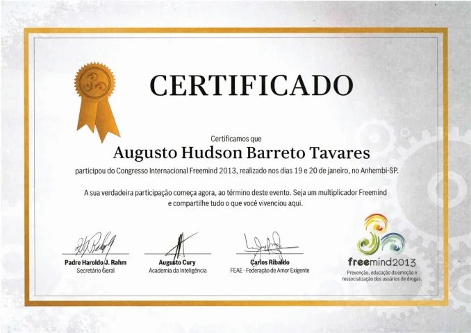 Certificado e reconhecimento Atos Vida 2