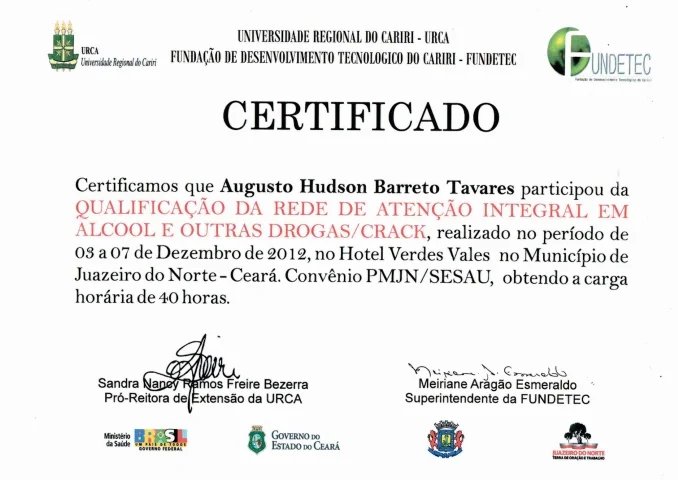 Certificado e reconhecimento Atos Vida 6