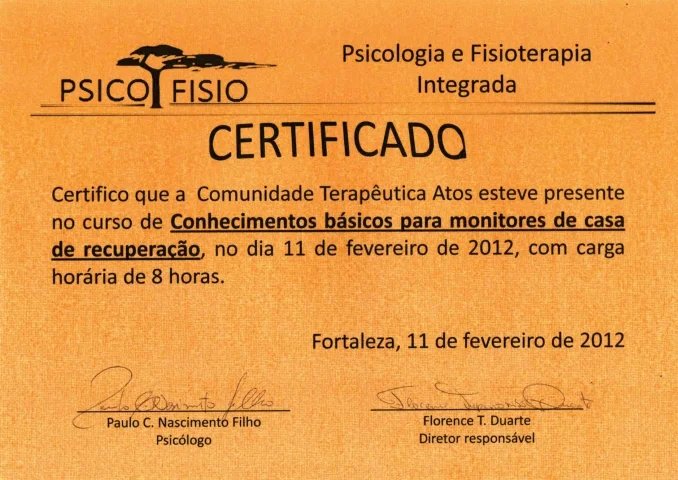 Certificado e reconhecimento Atos Vida 9